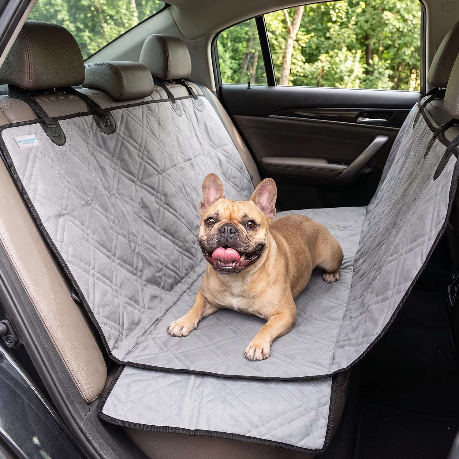 Bulldogology Dog Car Seat Cover Waterproof Heavy Duty Bench Dog Hammock Backseat Protector from Hair, Muddy Paws, Scratches – Pet Car Seat Cover for Cars Trucks SUVs (Large, Grey)