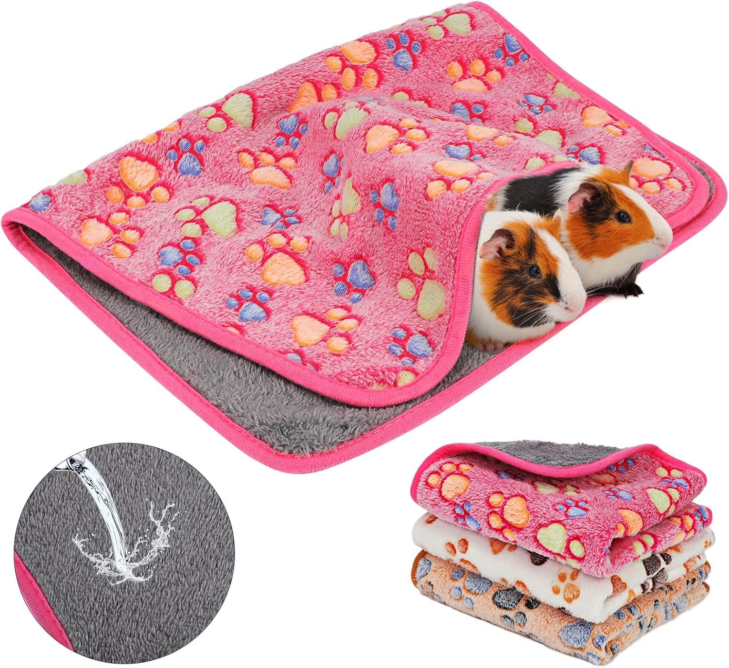 YUEPET Guinea Pig Blankets 3 Pack, Waterproof-Backed Fleece Liners, S