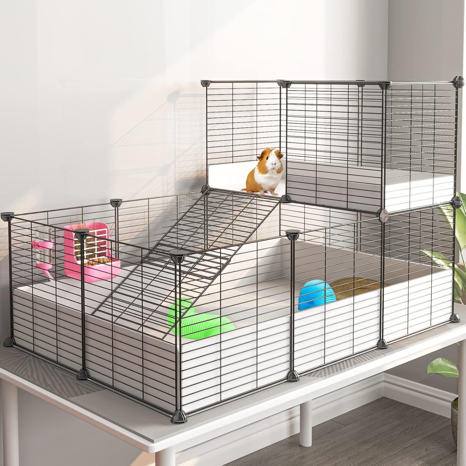 Oneluck Guinea Pig Cage, Indoor Habitat with Waterproof Plastic Bottom,Playpen for Small Pet Bunny, Turtle, Hamster, Loft cage