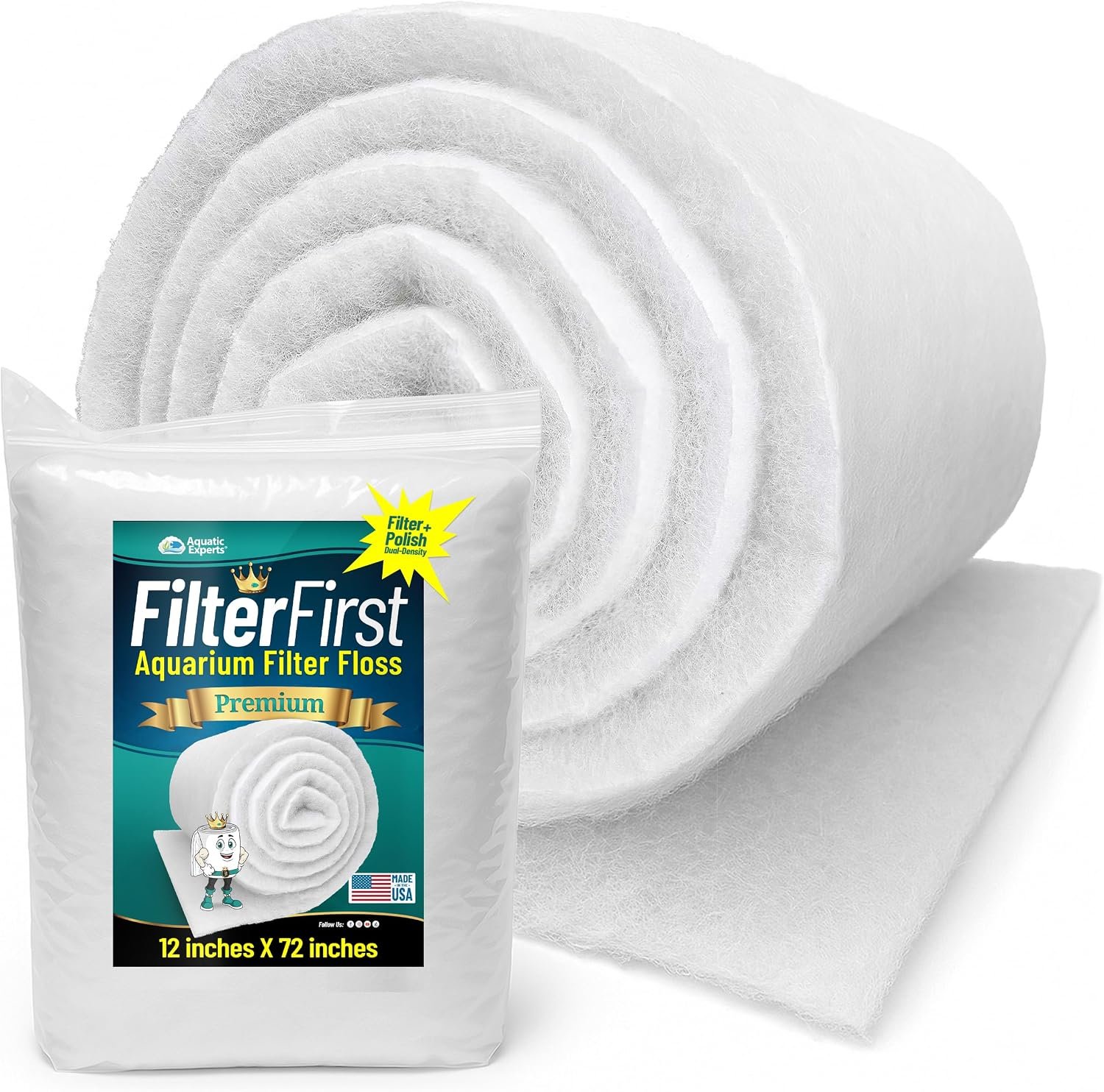 Aquatic Experts Aquarium Filter Floss for Fish Tank Filters – FilterFirst Aquarium Filter Pad – Media Roll for Crystal Clear Water, 3/4″ – 1″ Thick (12 Inch Wide, 72 Inch Long)