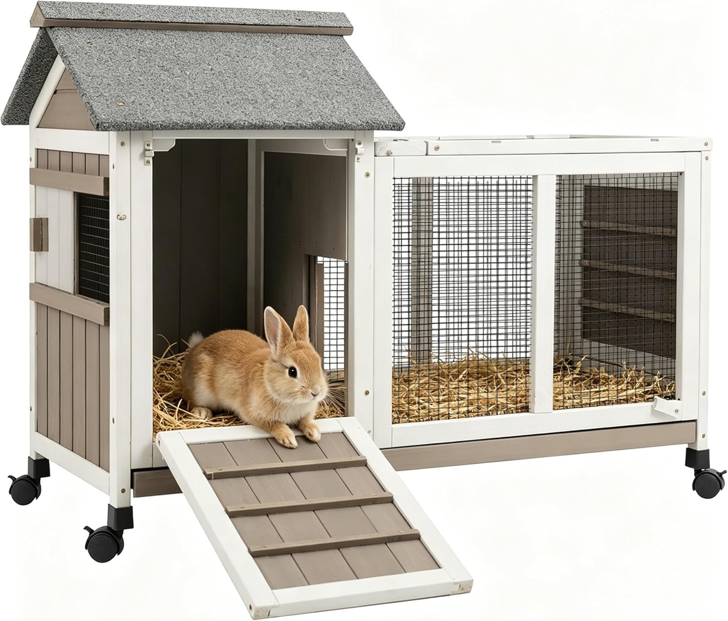 Gowoodhut Outdoor Rabbit Hutch 2-Story Indoor Bunny Cage with Run