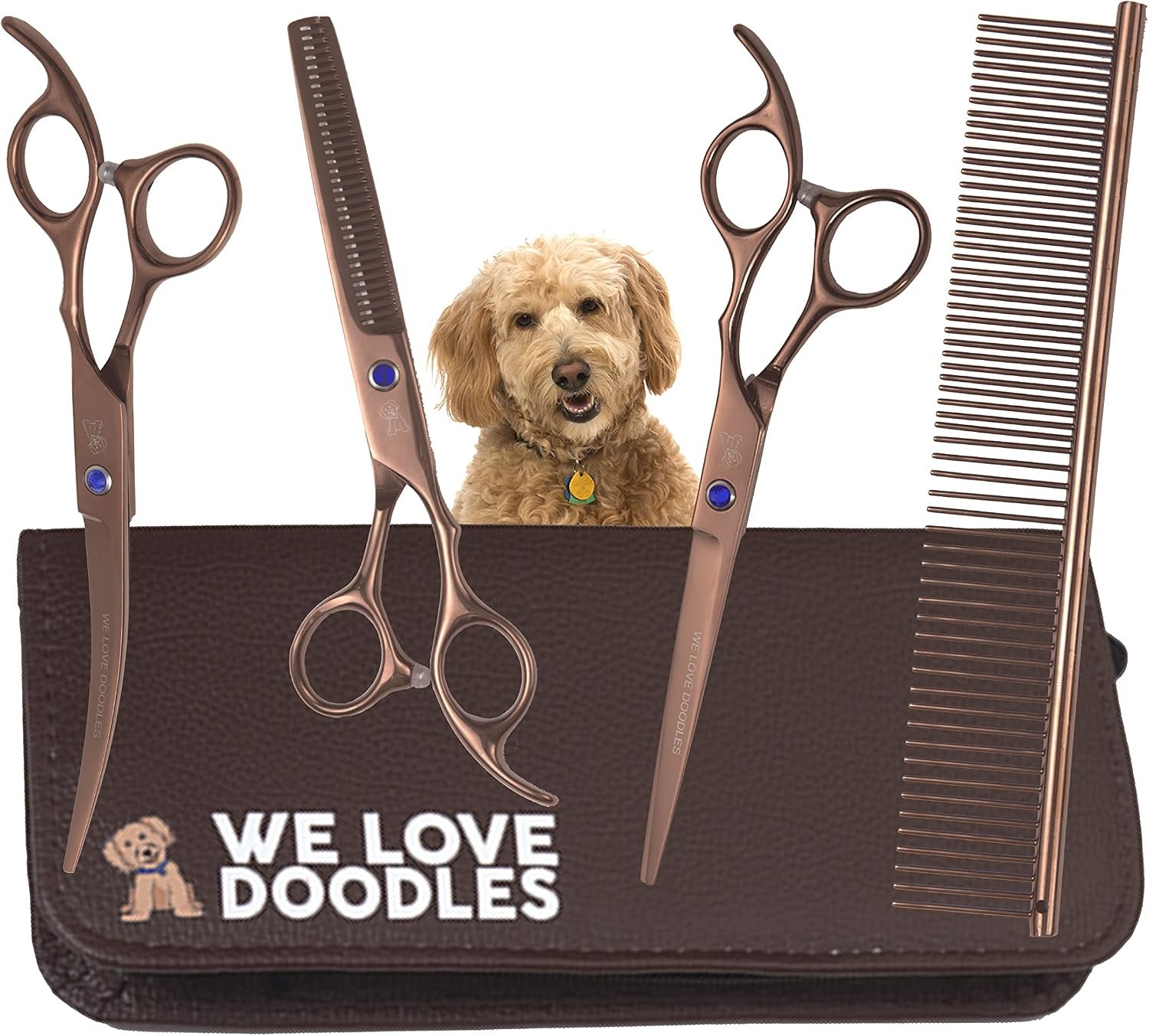 Dog Grooming Scissors Kit, 4 Pieces, Curved, Straight & Thinning Shears Set