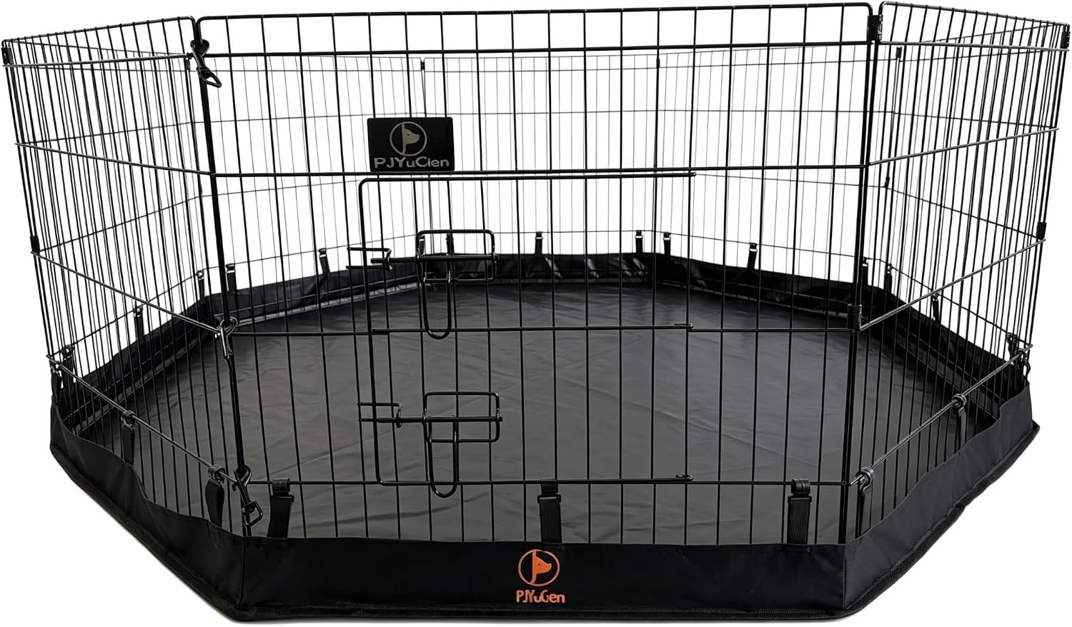 PJYuCien Puppy Playpen with Bottom Pad and Door, 8 Panels 24″ H, Black