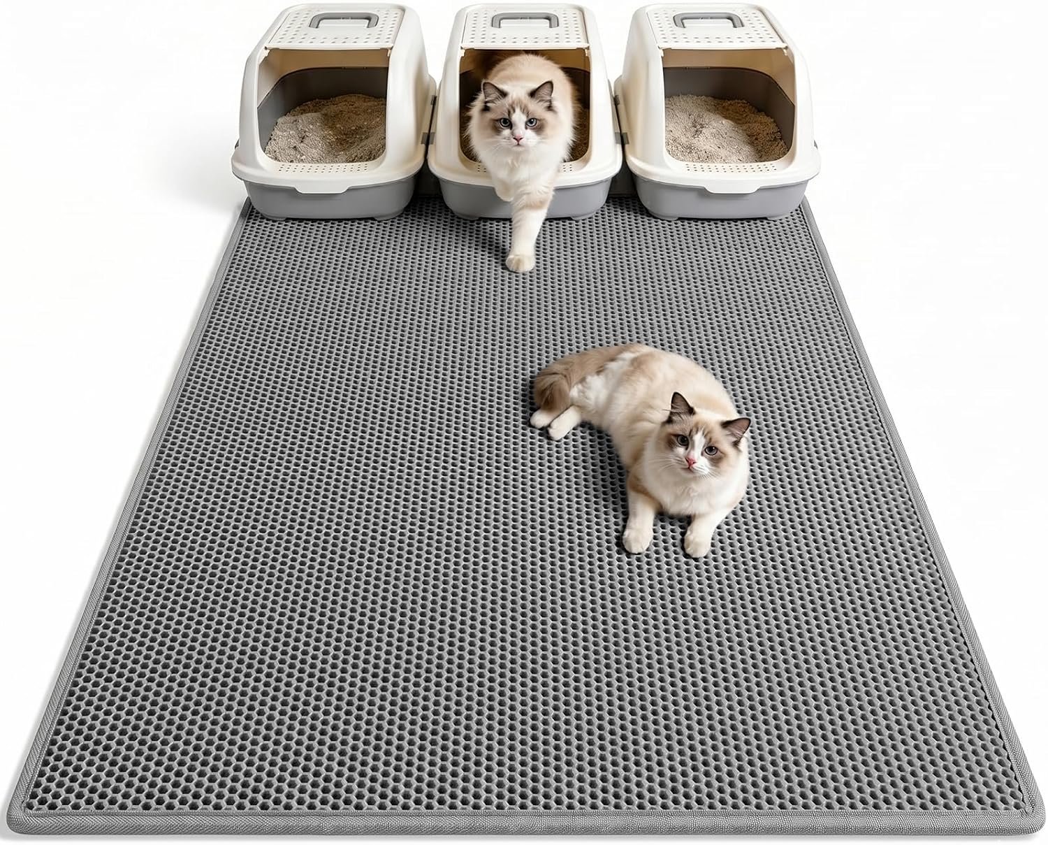 Pieviev Cat Litter Box Mat, Double-Layer Urineproof Design, 47″ x 36″ Gray