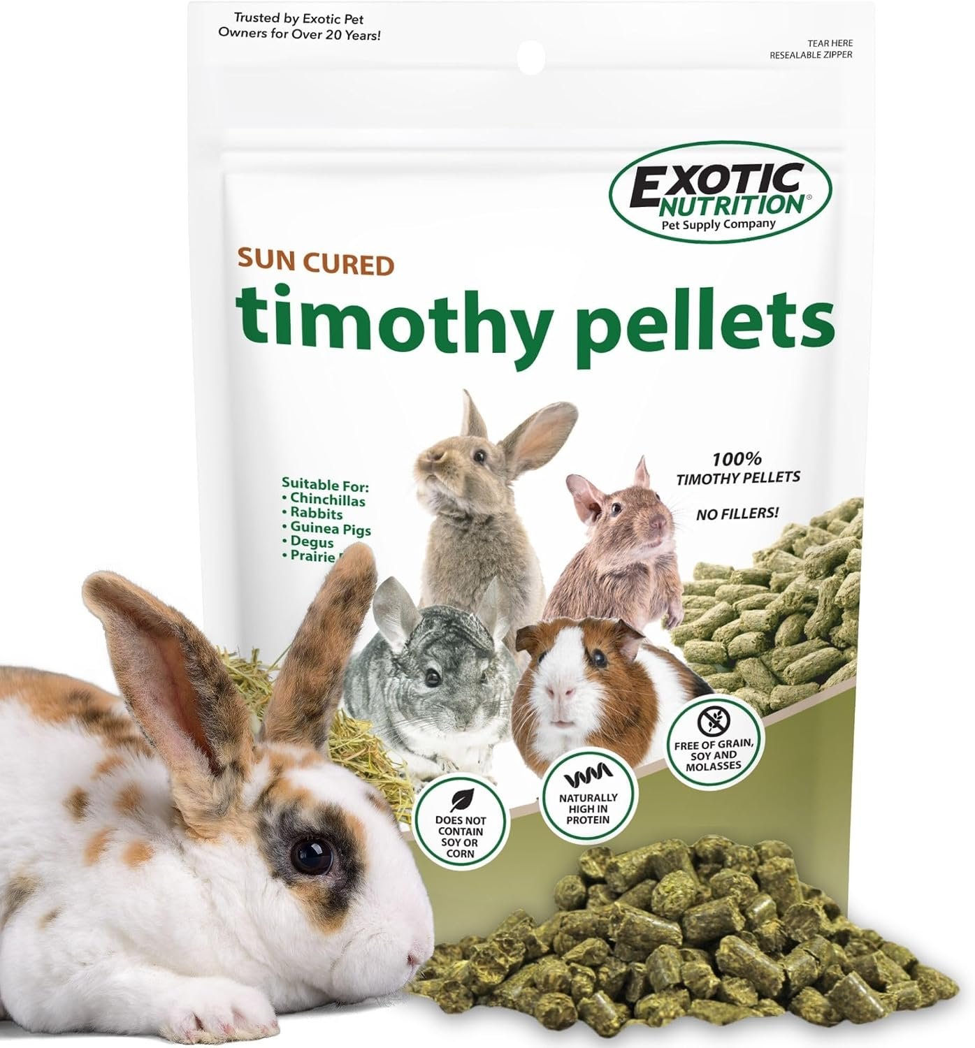 Timothy Pellets (4 lb.) – 100% All Natural, High Fiber, Sun Cured Timothy Hay Grass Food & Treat – Rabbits, Guinea Pigs, Chinchillas, Degus, Prairie Dogs, Tortoises, Hamsters, Gerbils, Rats