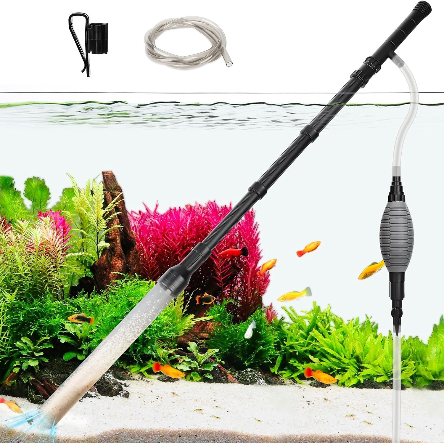 AQQA Gravel Vacuum for Aquarium Siphon – Adjustable Flow Fish Tank Cleaner