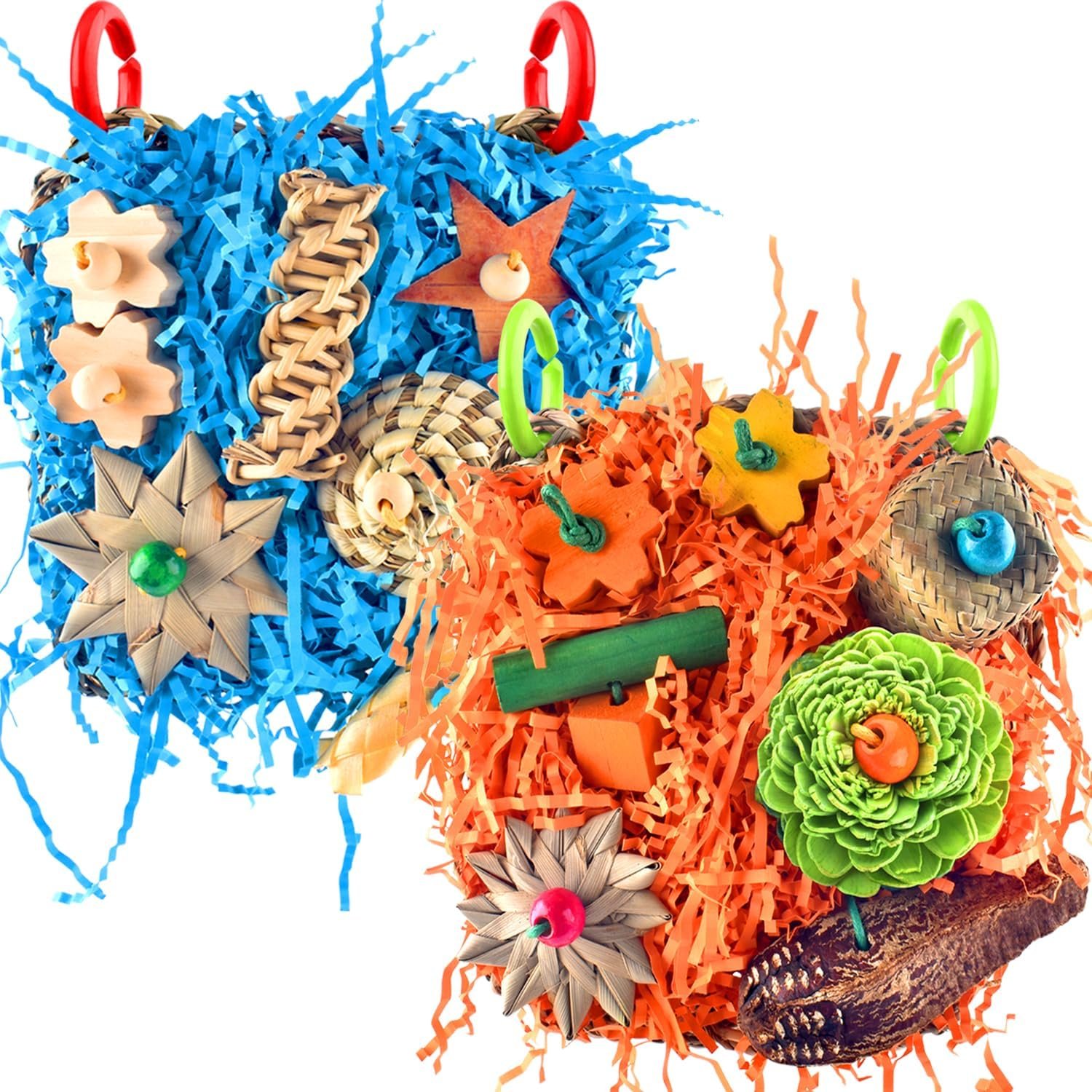KATUMO Bird Toys, 2 Pack Bird Grass Mat Foraging Wall Toys Parrot Shredder Toys for Parakeet, Cockatiel, Conure, Lovebird, Budgie, Small to Medium Birds