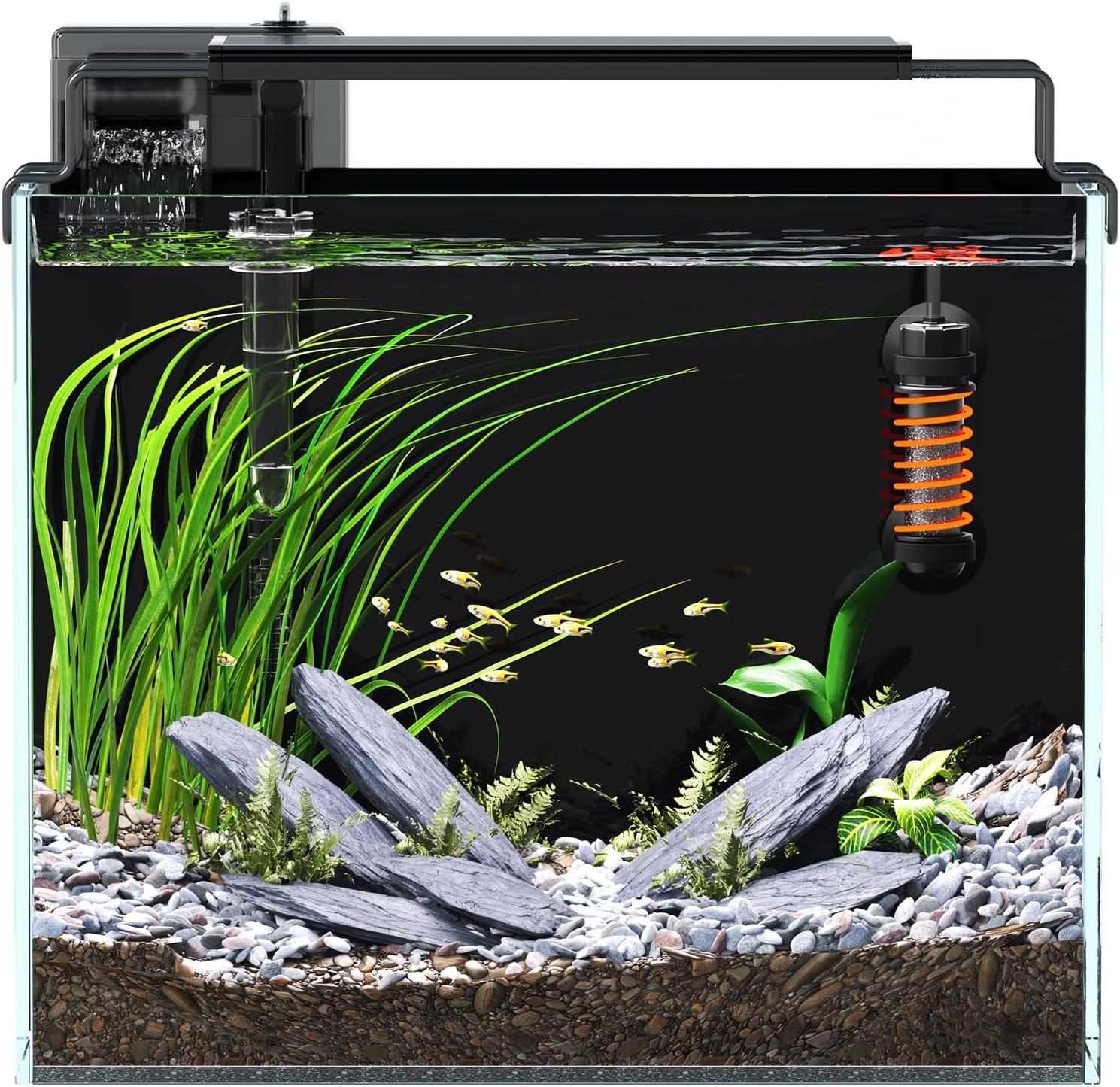 3 Gallon Fish Tank Starter Kit with Heater Filter Light Glass Rimless
