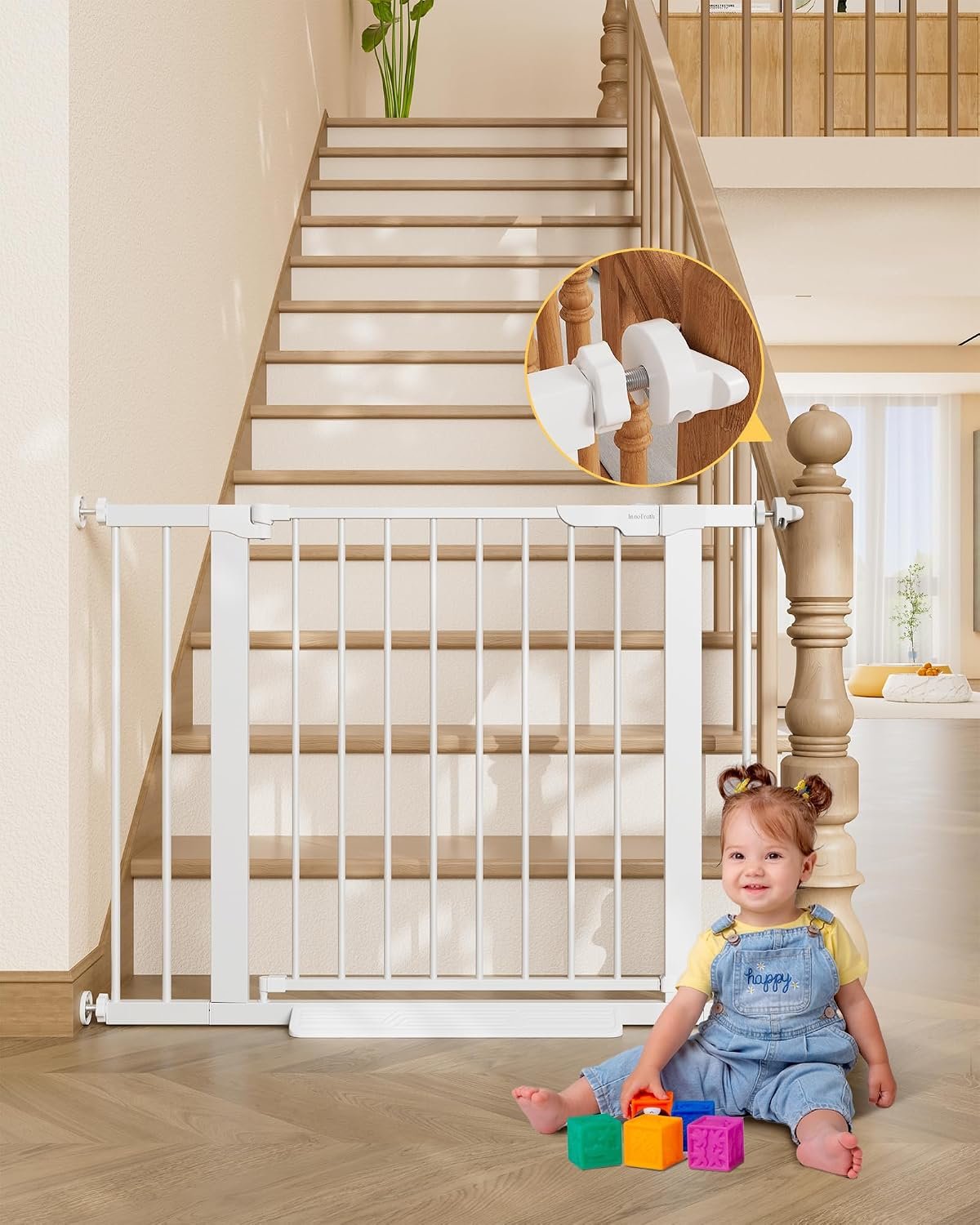 InnoTruth 29.6-39.1 in Wide Baby Gate for Stairs and Doorways, White