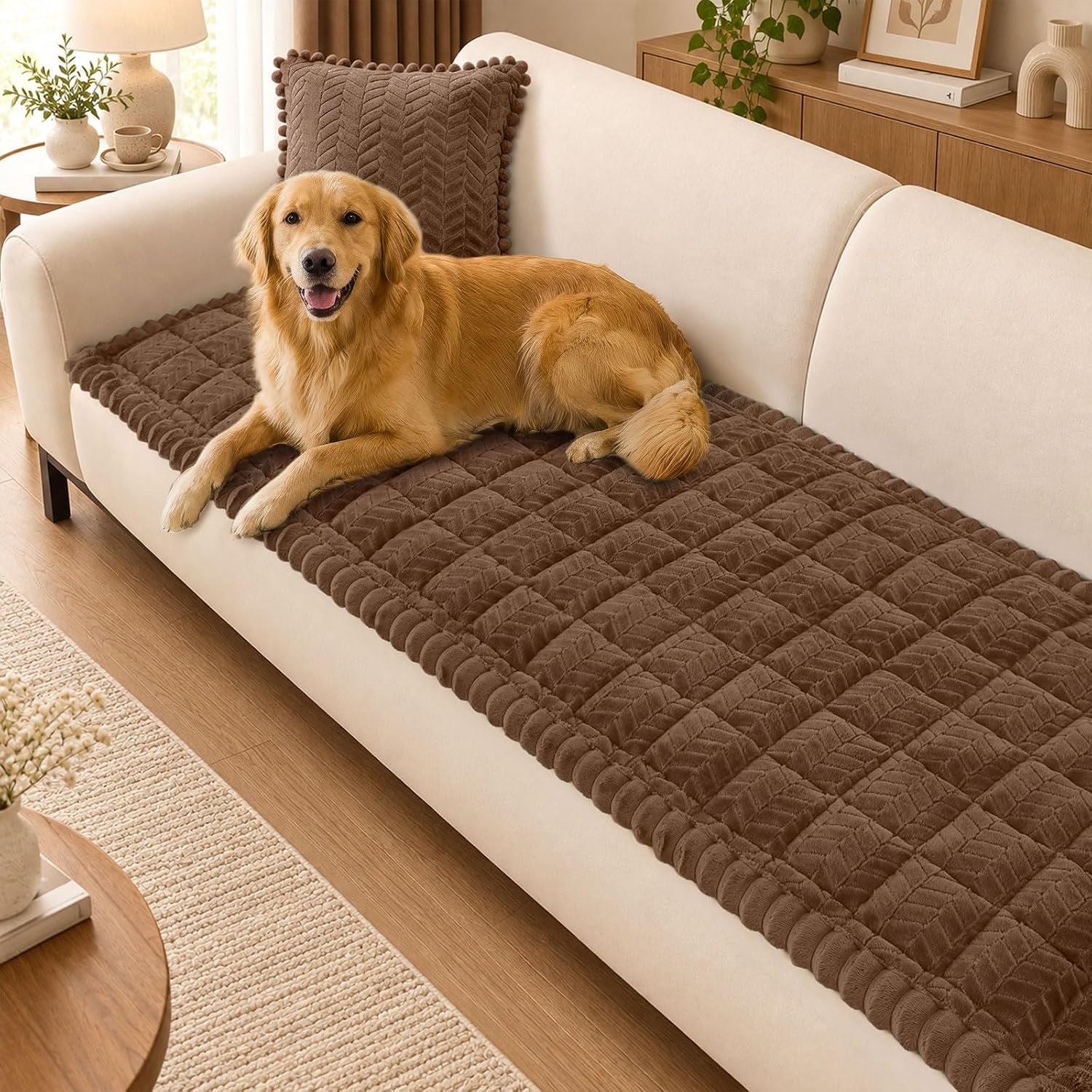 Smiry Couch Cover for Dogs, Non Slip Fuzzy Pet Sofa Covers Washable