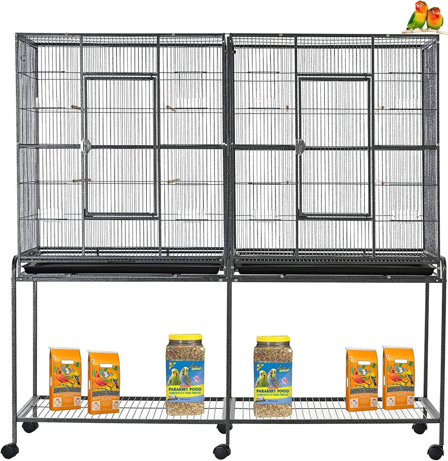 64″ Extra Large Double Flight Bird Parrot Sturdy Wrought Iron Cage