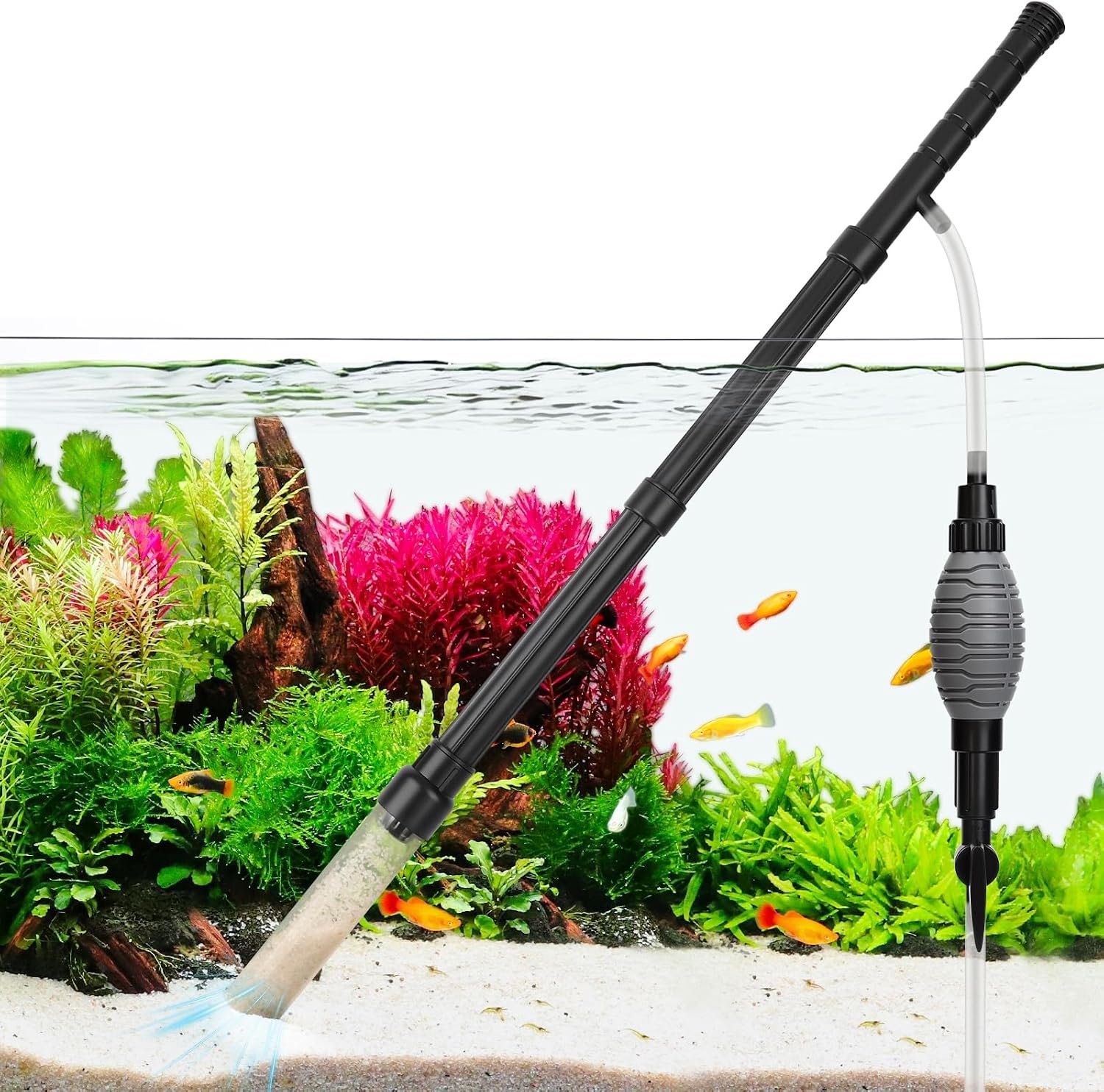 AQQA Gravel Vacuum for Aquarium Siphon – Adjustable Flow Fish Tank Cleaner
