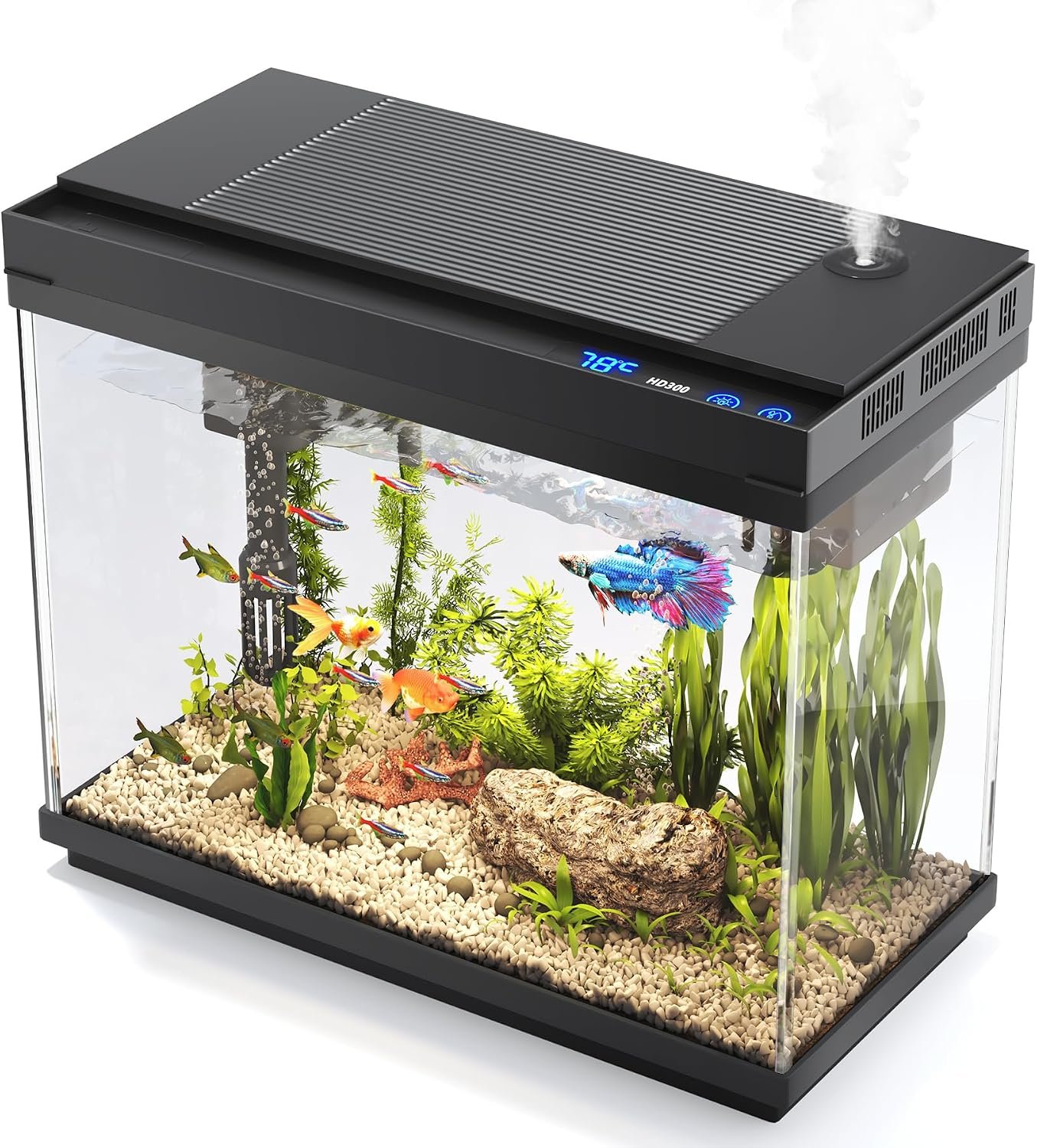 Vehipa Fish Tank, 2.4-Gallon Aquarium Starter Kit with 3-in-1 Quiet Pump