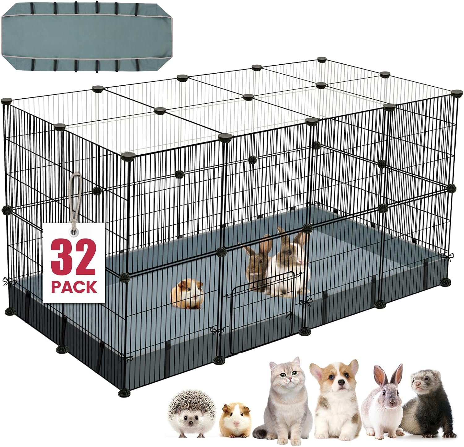 VISCOO 32 Panels Small Animal Playpen,47.5″ x 23.7″ x 31.5″ Pet Playpen