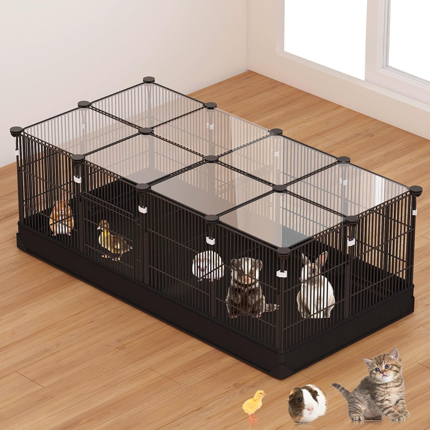 22 Panels Small Animal Playpen, Pet Playpen with Doors & Waterproof Mat