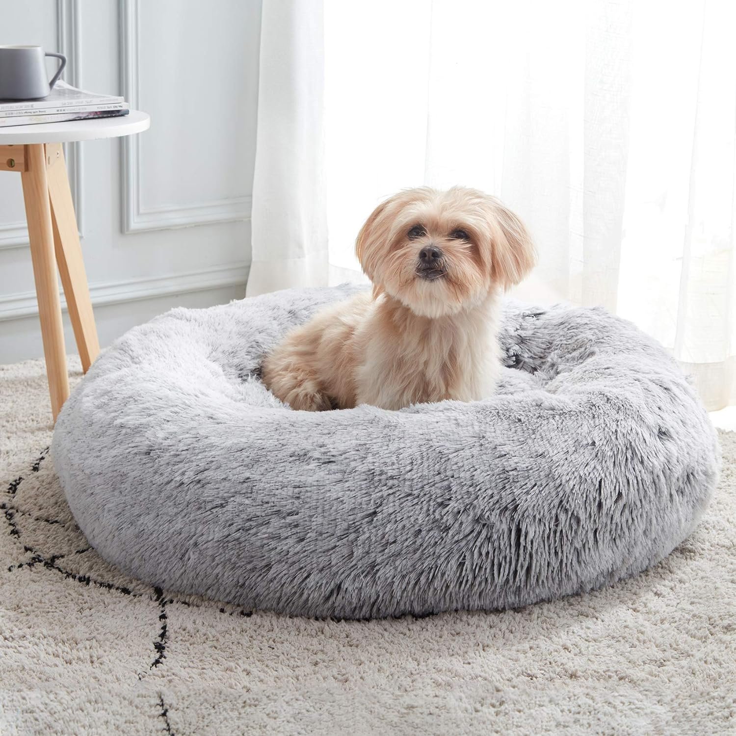 WESTERN HOME WH Calming Dog Bed & Cat Bed Washable Puppy Bed,24″ Light Grey