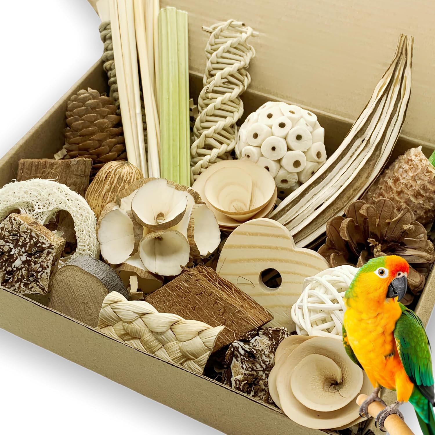 30PCS Natural Foraging & Chew Parrot Toys, Shredding Box for Birds