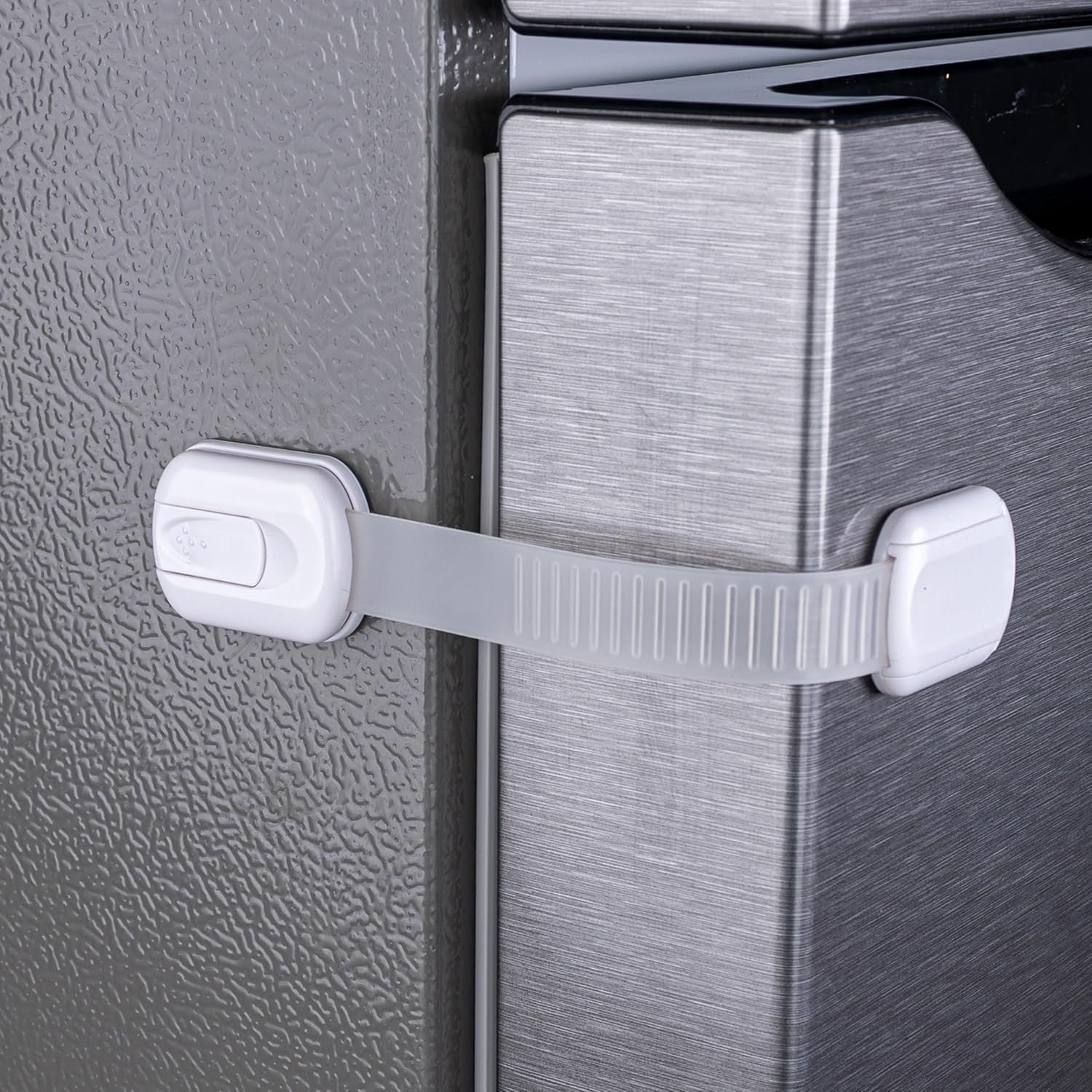 2-Pack Child Proof Fridge Lock with Adhesive – Adjustable Baby Proofing Straps – Refrigerator Lock for Kids – Freezer Latch to Keep Door Closed – for Toddlers, Cats, & Dogs – Universal Compatibility