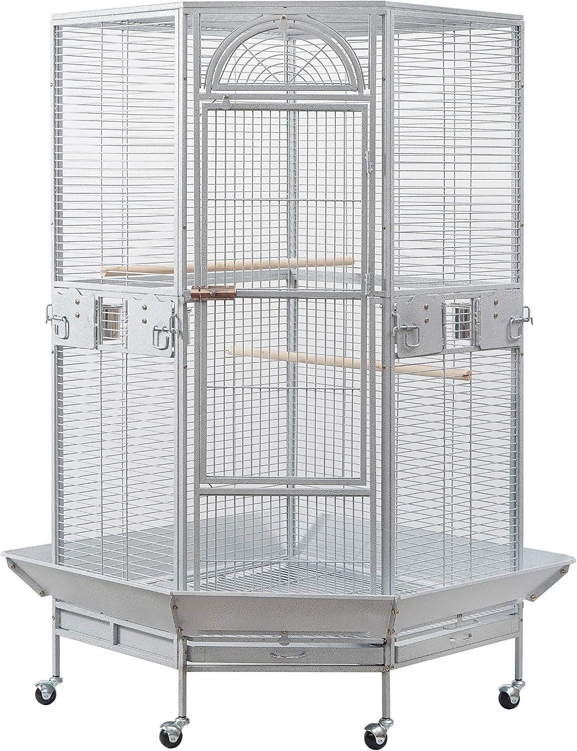 Corner Bird Cage for Cockatiel Parakeet Black and White (White Vein)