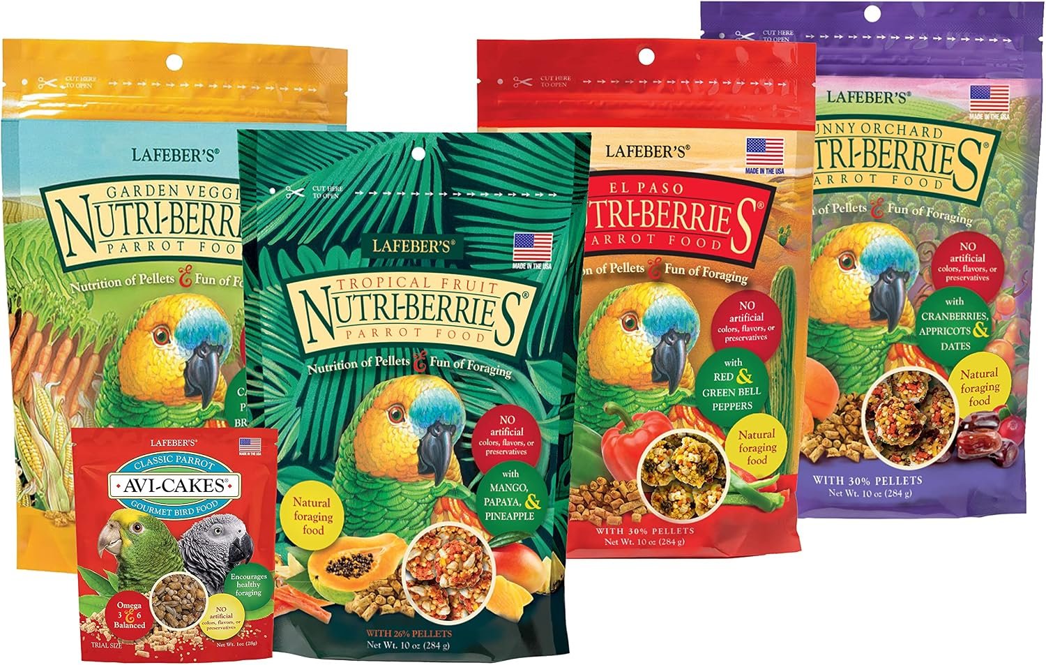 LAFEBER’S Nutri-Berries Pet Bird Food 4 Pack Bundle, for Parrots, 10 oz