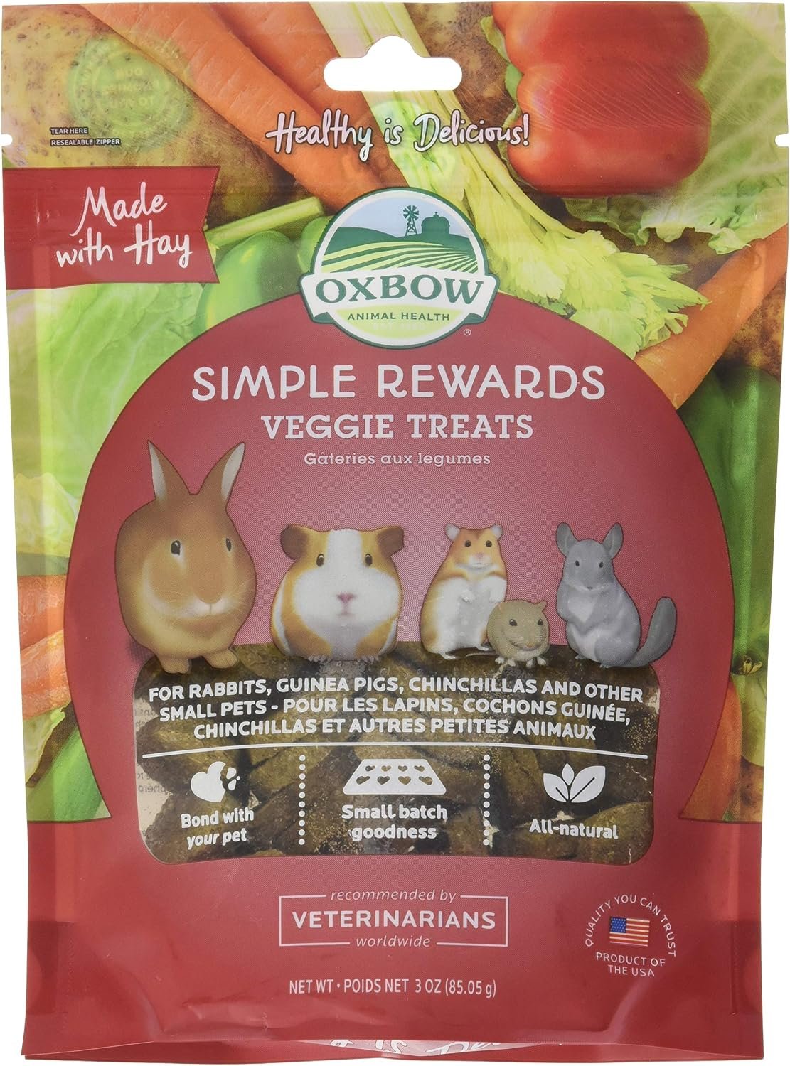 Oxbow Simple Rewards Guinea Pig & Rabbit Treats, Veggie, Baked, 3 oz