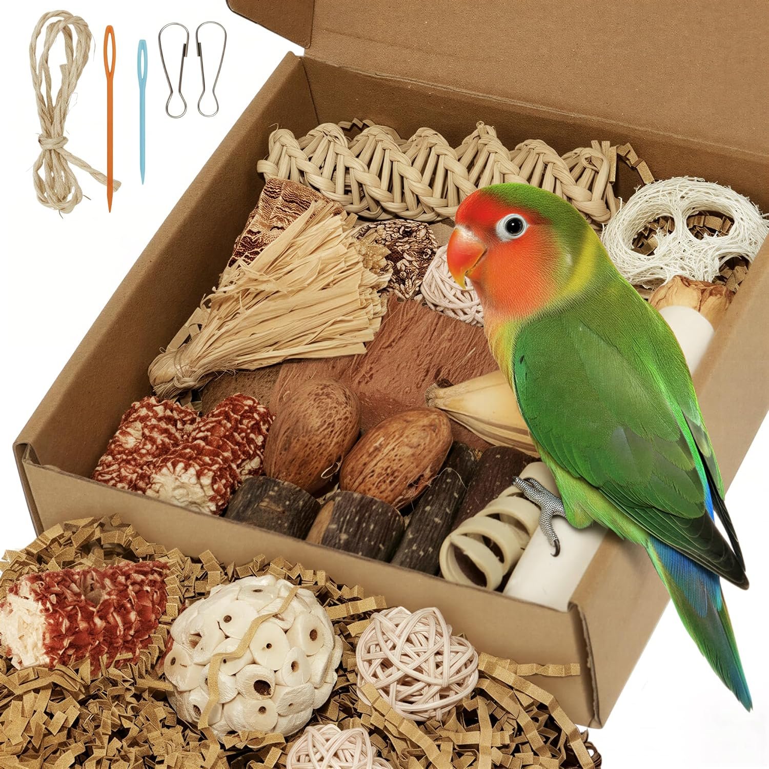 Bird Toys Parrot Foraging Box Parakeet Toys with DIY Hanging String