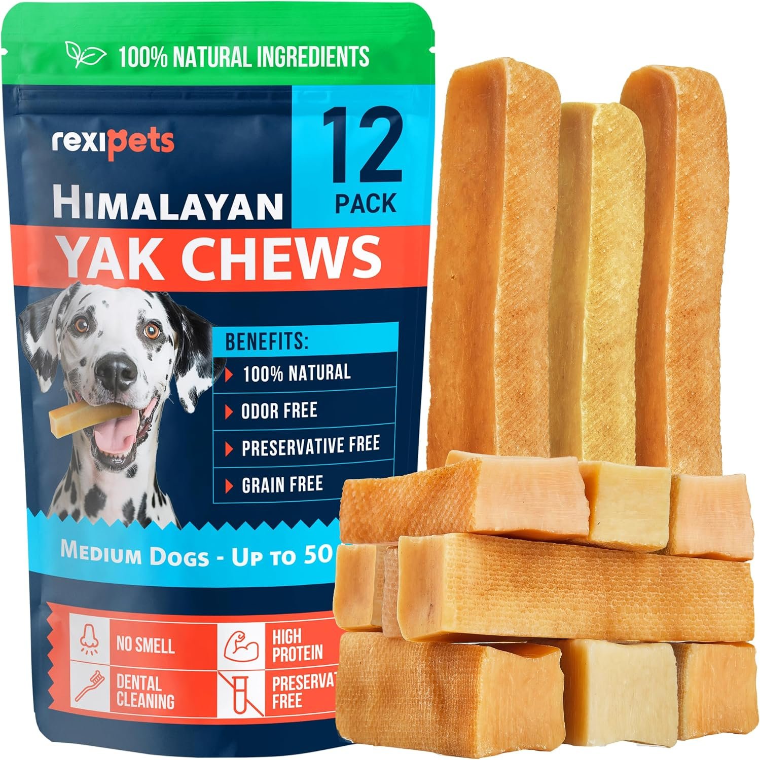 100% Natural Yak Cheese Himalayan Made Dog Chews All Breeds – Lactose Free Yak Chew for Small Medium & Large Dogs – Dental Cleaning Dog Chews for Aggressive Chewers – Long Lasting Odor & Gluten Free