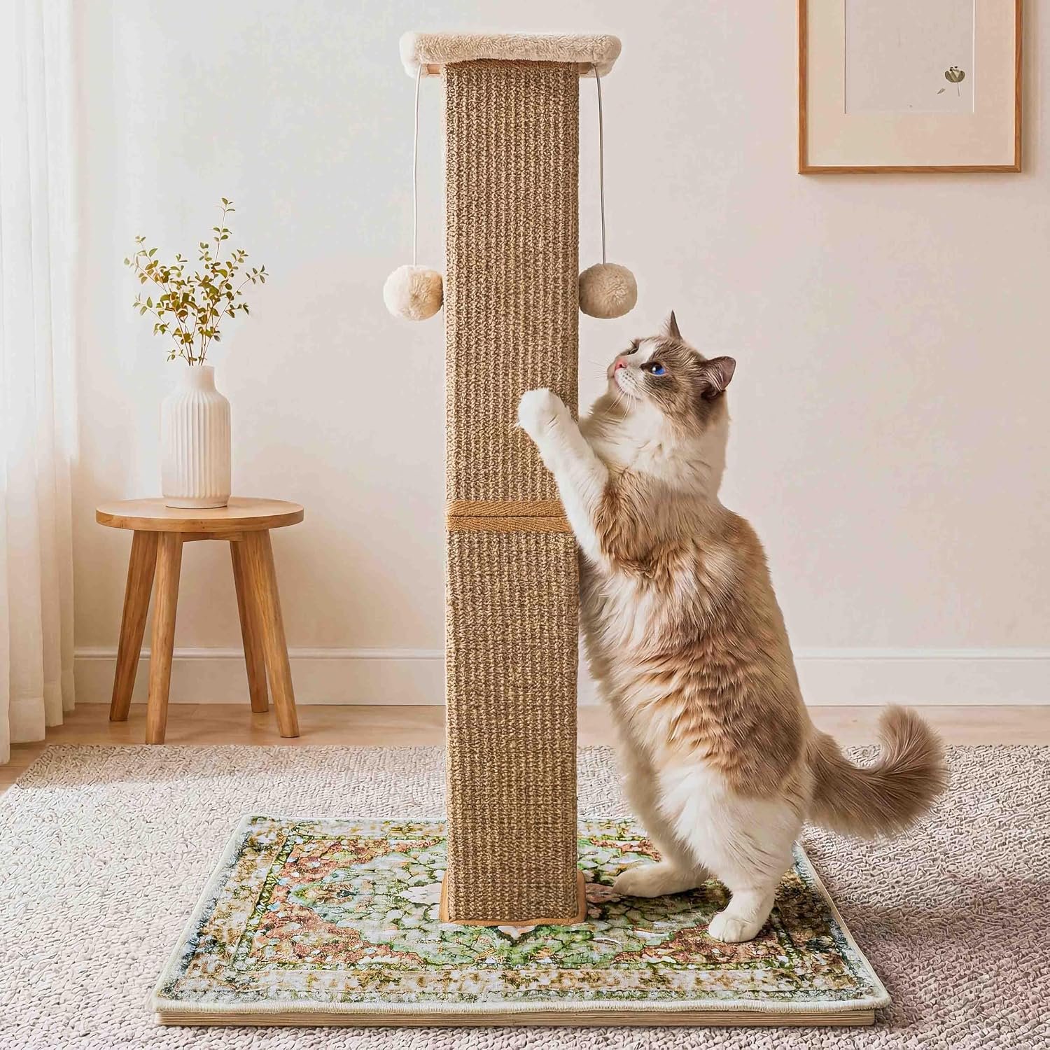 Tall Cat Scratching Post for Indoor Cats Adults with Carpet, Green