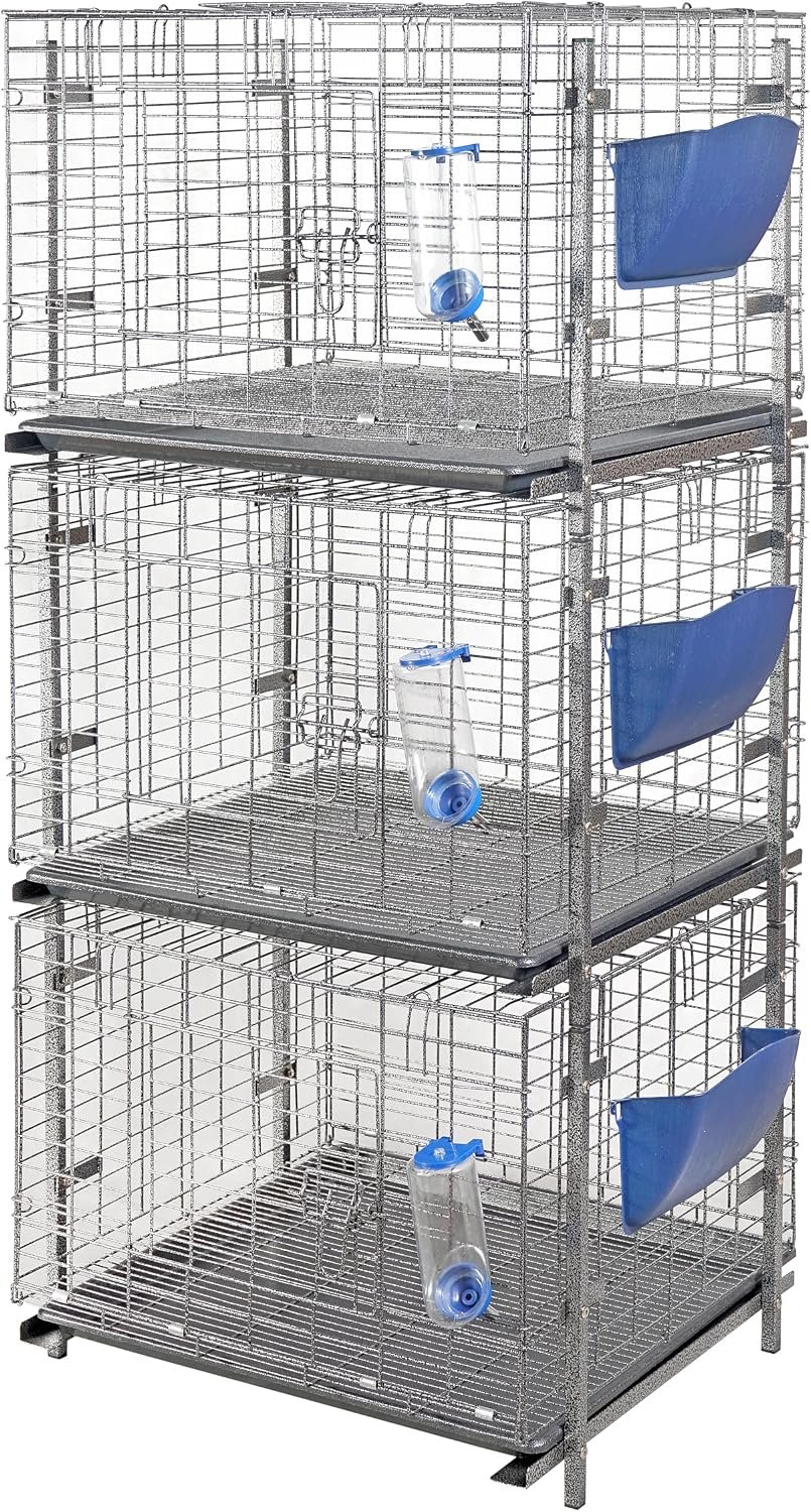 Stackable Rabbit Cage with Feeder and Water Bottle, 24 x 24 x 16 inches, Guinea Pig Ferret Bunny Hutch (3)