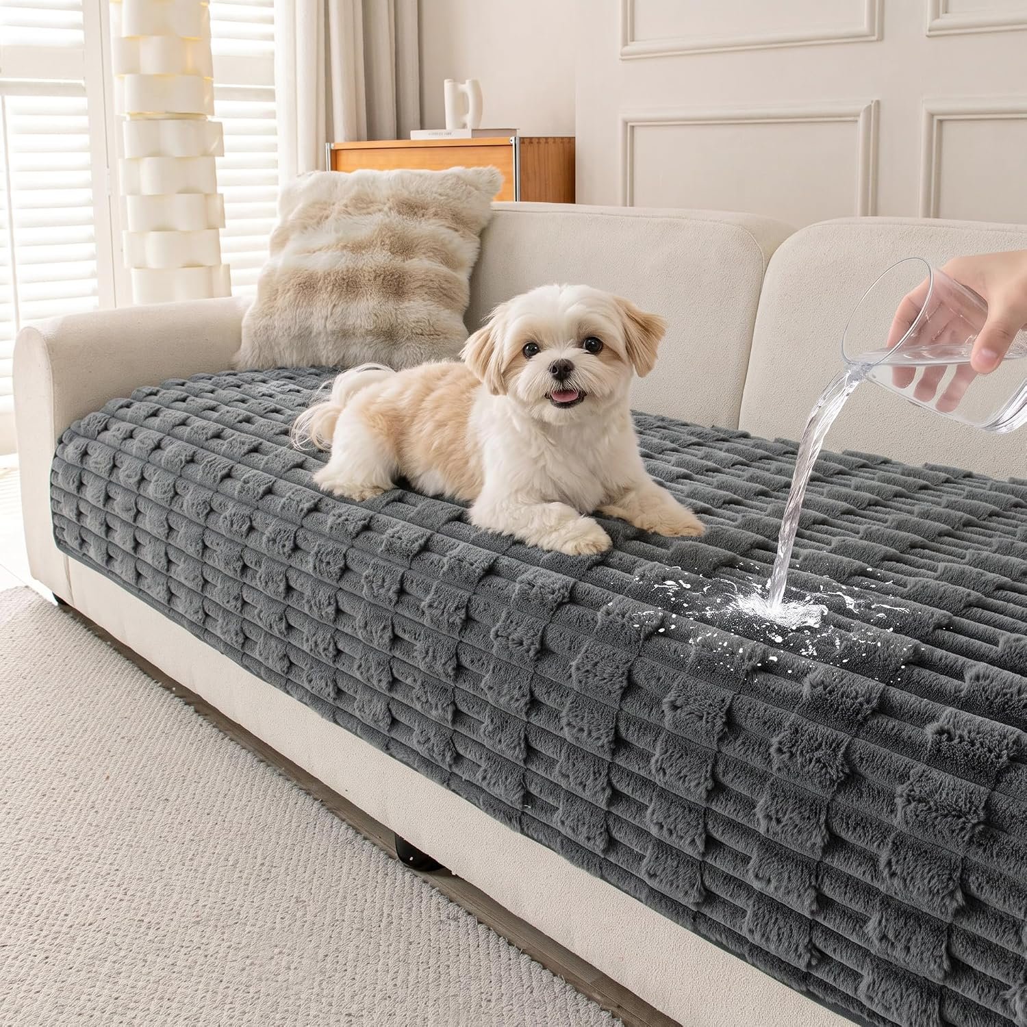 MEETSKY Waterproof Couch Cover for Dogs, Plush Pet Sofa Protector Washable