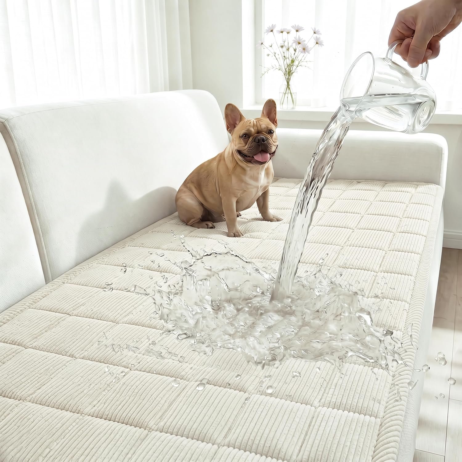 Fixwal Waterproof Corduroy Dog Couch Cover, 27.6″ x 59″, Off White