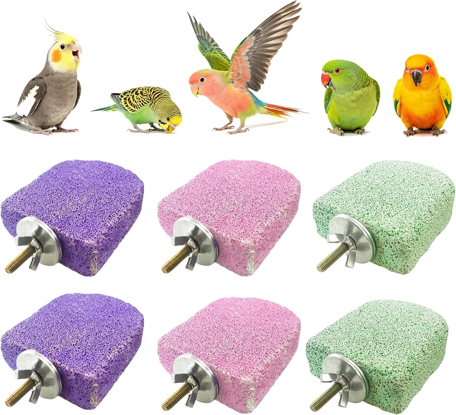 6Pcs Bird Beak Grinding Stone,Rough-Surfaced Grinding Stone,Calcium Mineral Bird Perch,Beak & Claw Trimming Accessory,Natural Chewing Toys for Budgie Cockatiel Conure Lovebird Finch Small Medium Birds