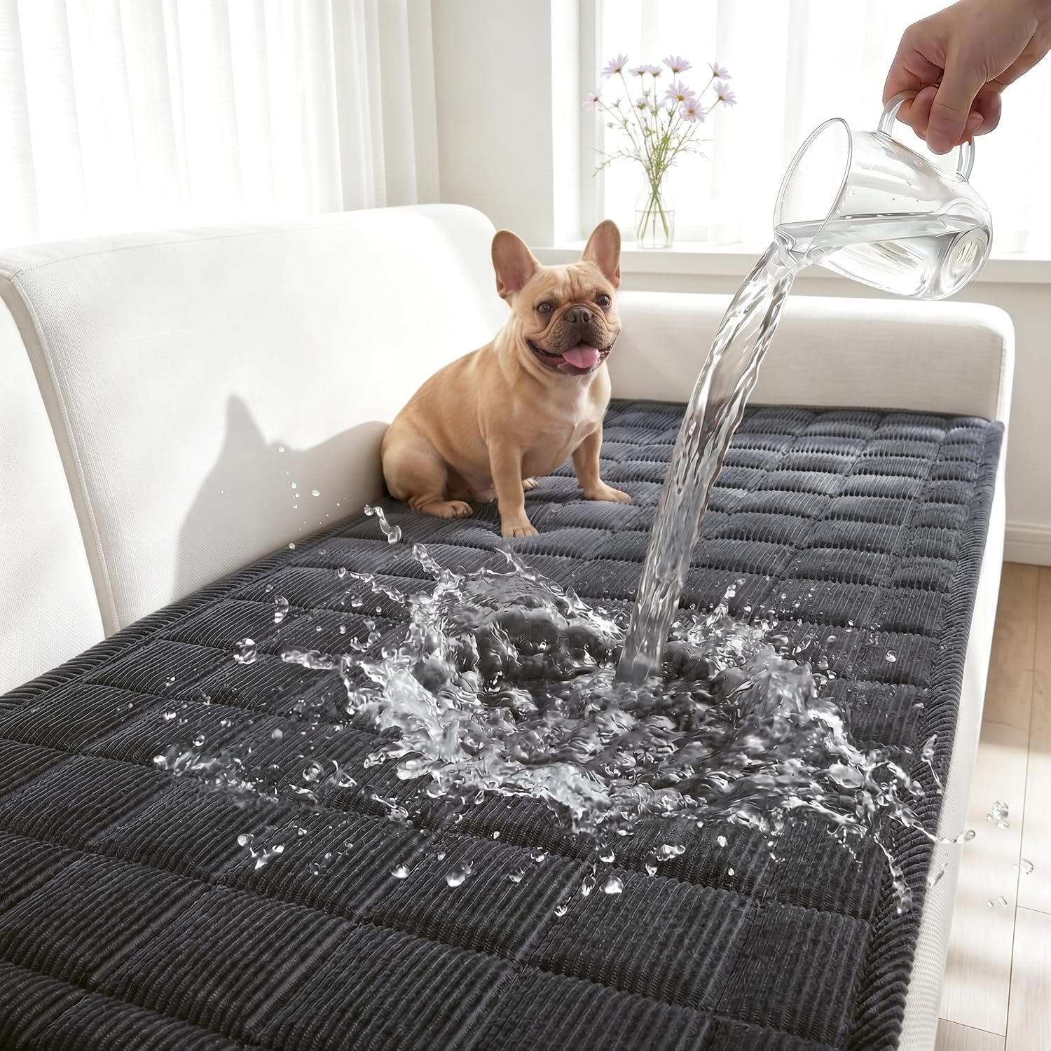 Fixwal Waterproof Corduroy Dog Couch Cover, 27.6″ x 59″, Dark Grey